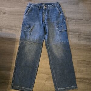 True Religion Blue Denim Cargo Wide Legged Jeans